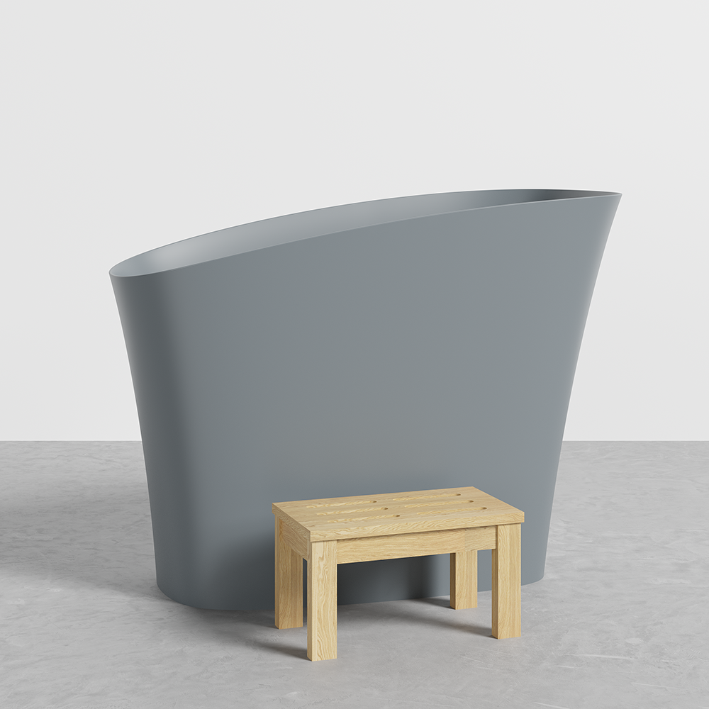 47" Modern Oblique Deep Freestanding Matte Gray Stone Resin Japanese Soaking Bathtub window image