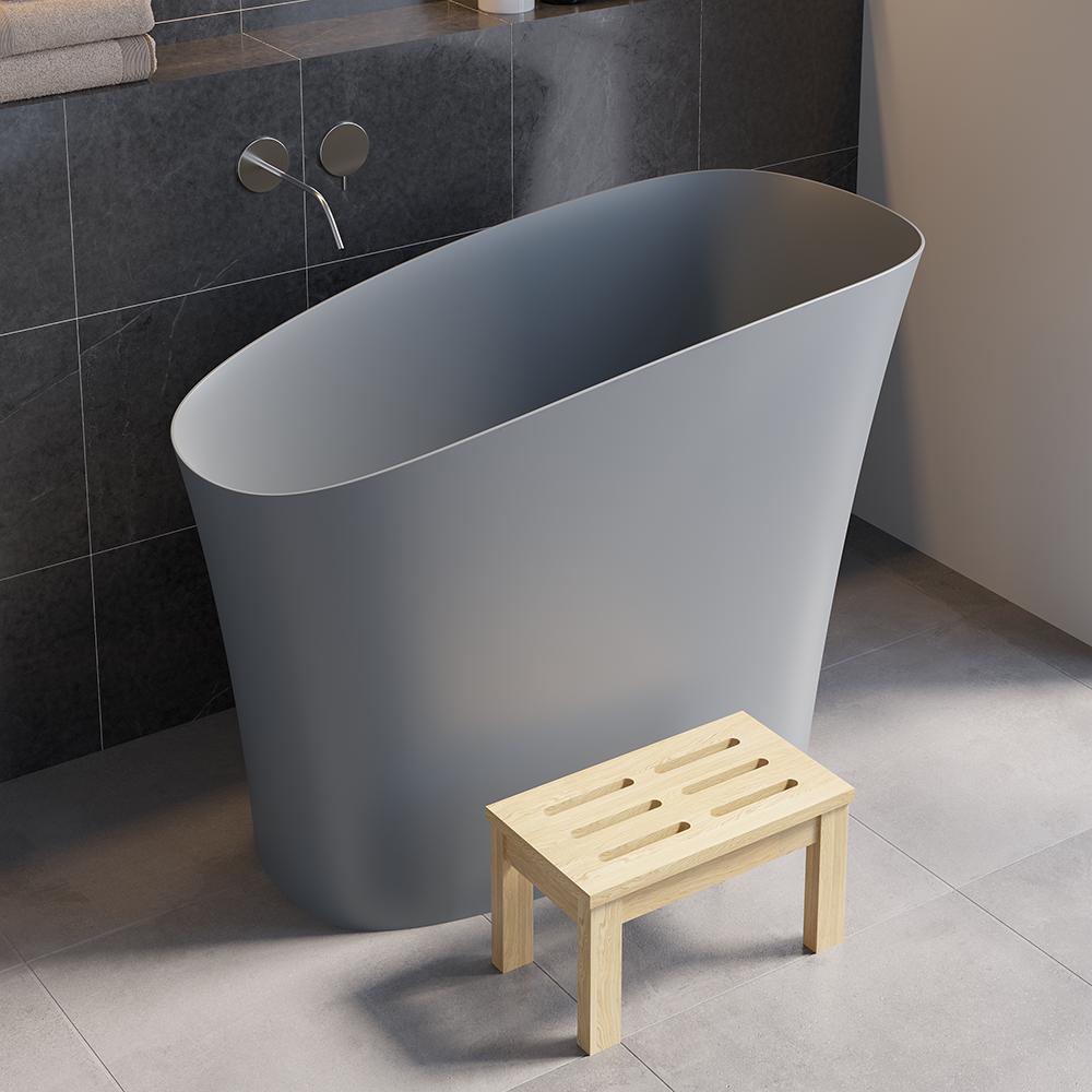 47" Modern Oblique Deep Freestanding Matte Gray Stone Resin Japanese Soaking Bathtub window image