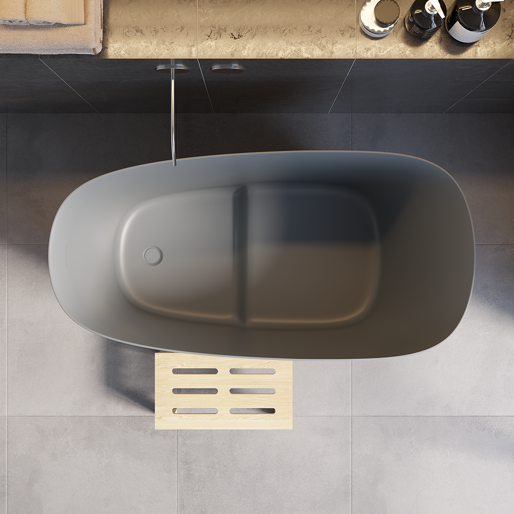 47" Modern Oblique Deep Freestanding Matte Gray Stone Resin Japanese Soaking Bathtub window image