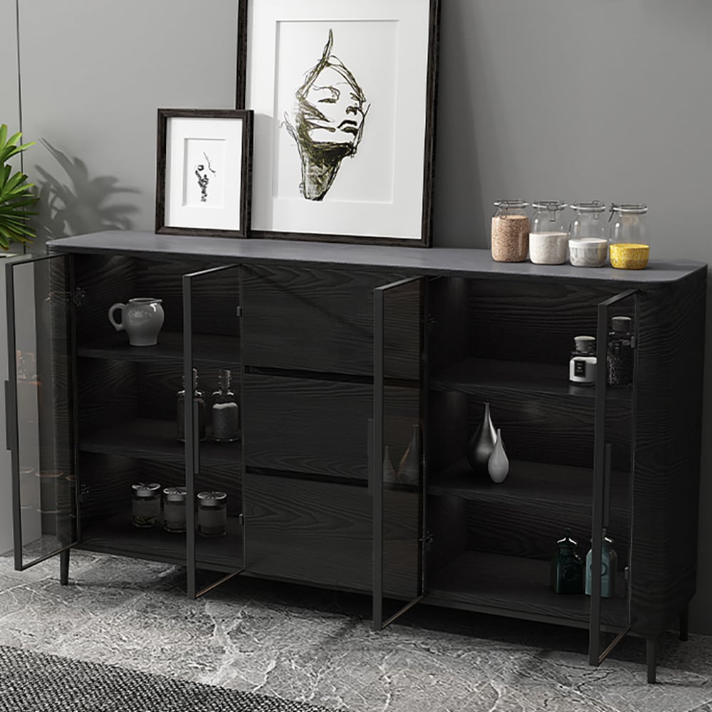 Black Sideboard Buffet Cabinet with Storage & Doors window image