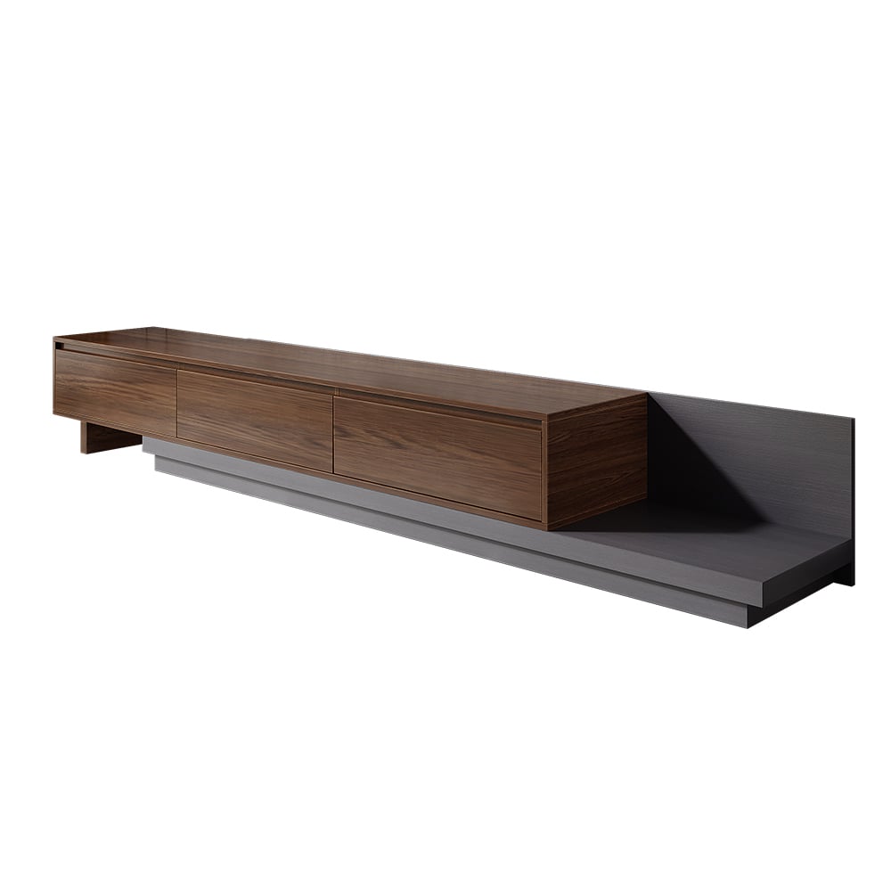 Meuble TV extensible Fero avec 3 tiroirs de 200 cm de couleur noyer image de fenêtre