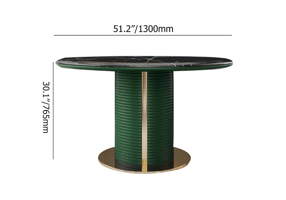 51.2" Round Modern Marble Dining Table with Stainless Steel & Leather Pedestal weights dimensions image