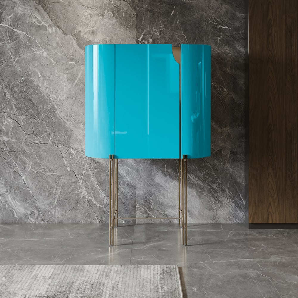 Modern Freestanding Green Sintered Stone Top Display Cabinet with 1 Door window image