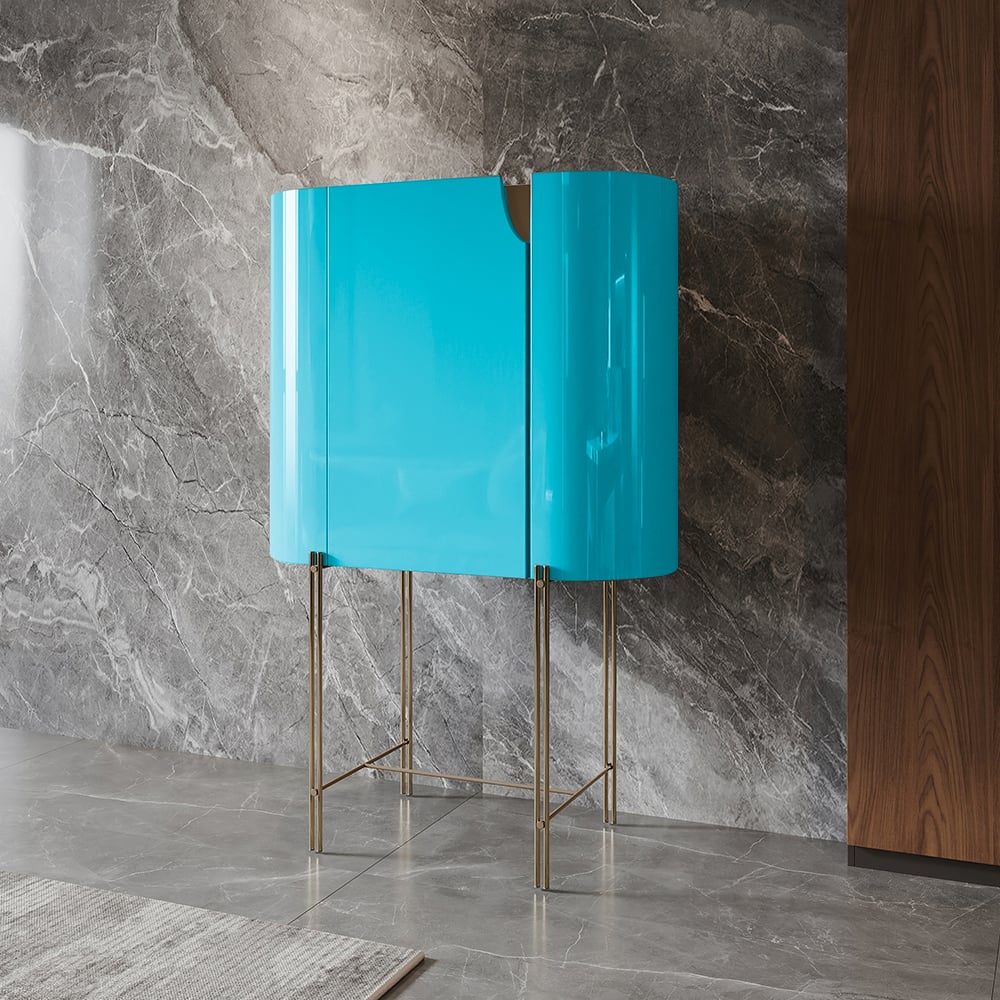 Modern Freestanding Green Sintered Stone Top Display Cabinet with 1 Door window image