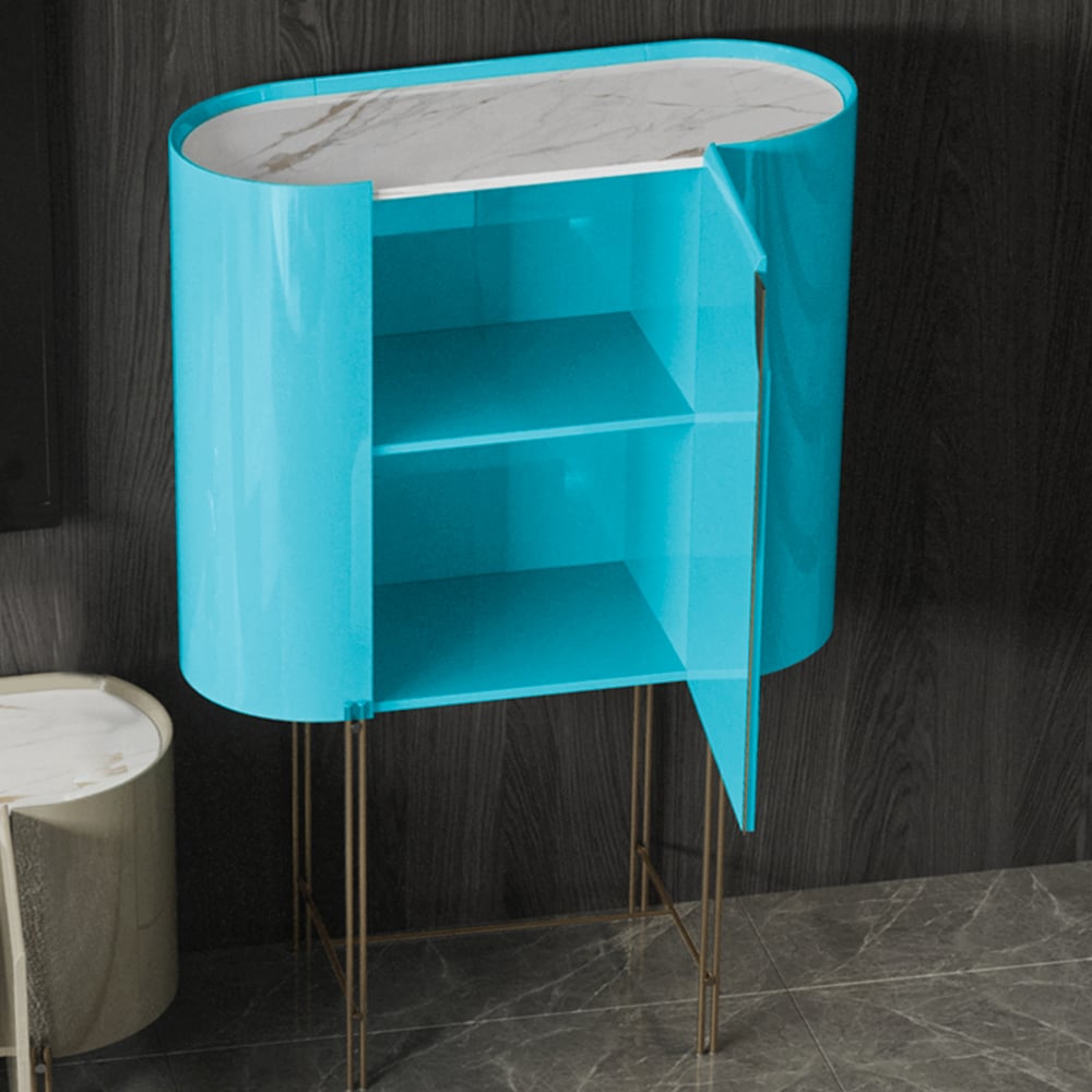 Modern Freestanding Green Sintered Stone Top Display Cabinet with 1 Door window image