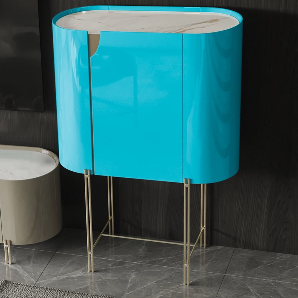 Modern Freestanding Green Sintered Stone Top Display Cabinet with 1 Door window image