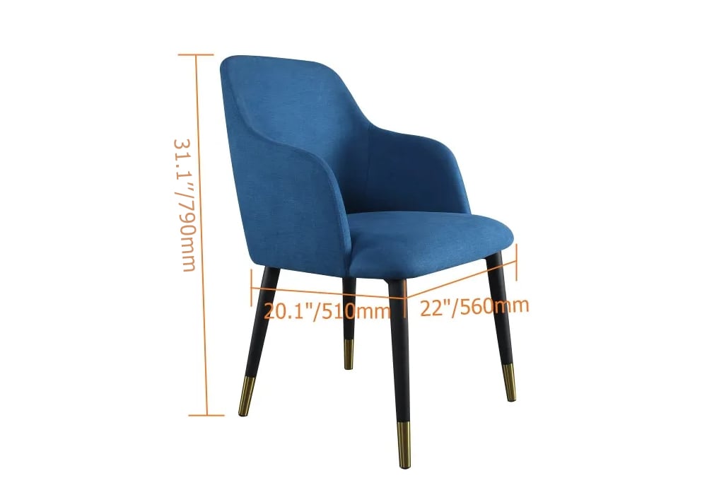 Modern Mid-Century Upholstered Blue Fabric  Dining Chair with Arms Set of 2 weights dimensions image