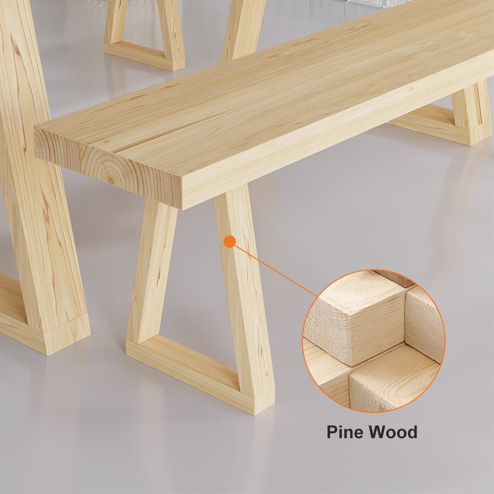 Farmhouse Wood Dining Bench in Natural Set of 2 window image