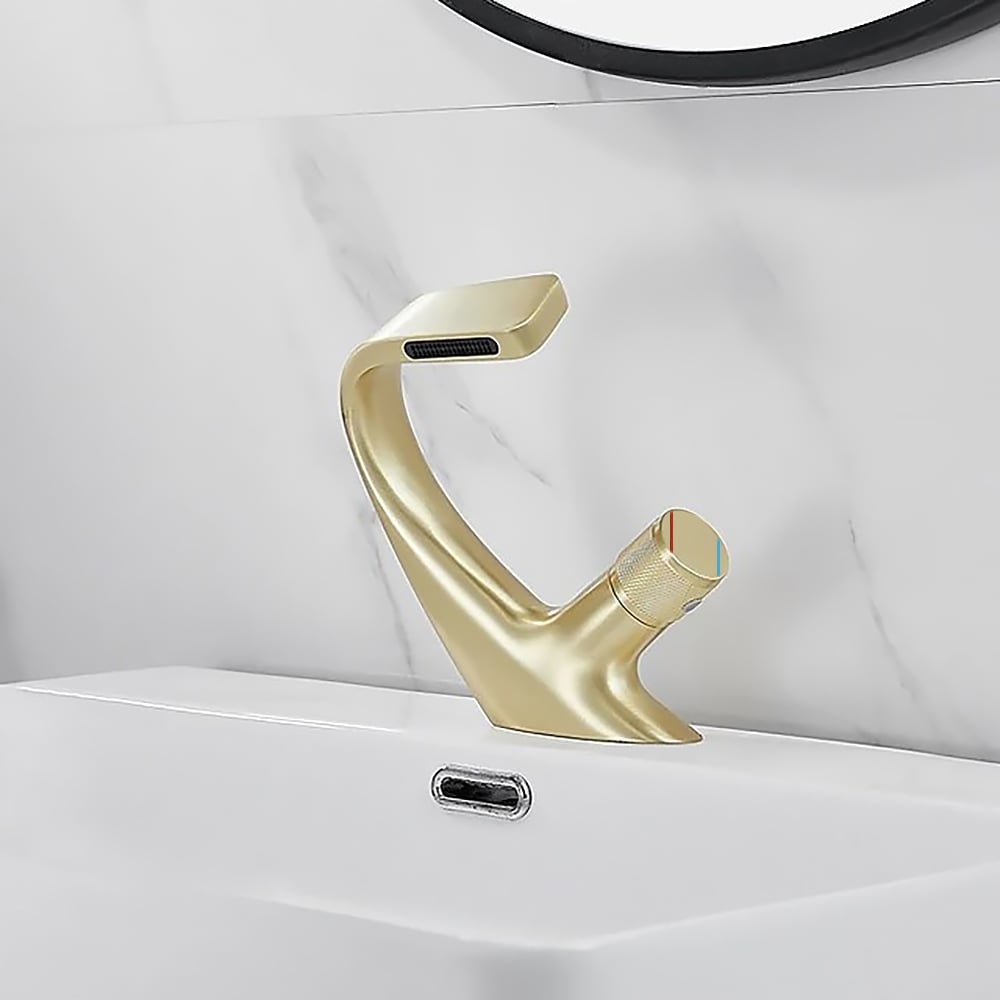 Contemporary Creative Single Handle 1-Hole Waterfall Bathroom Sink Faucet Brushed Gold window image