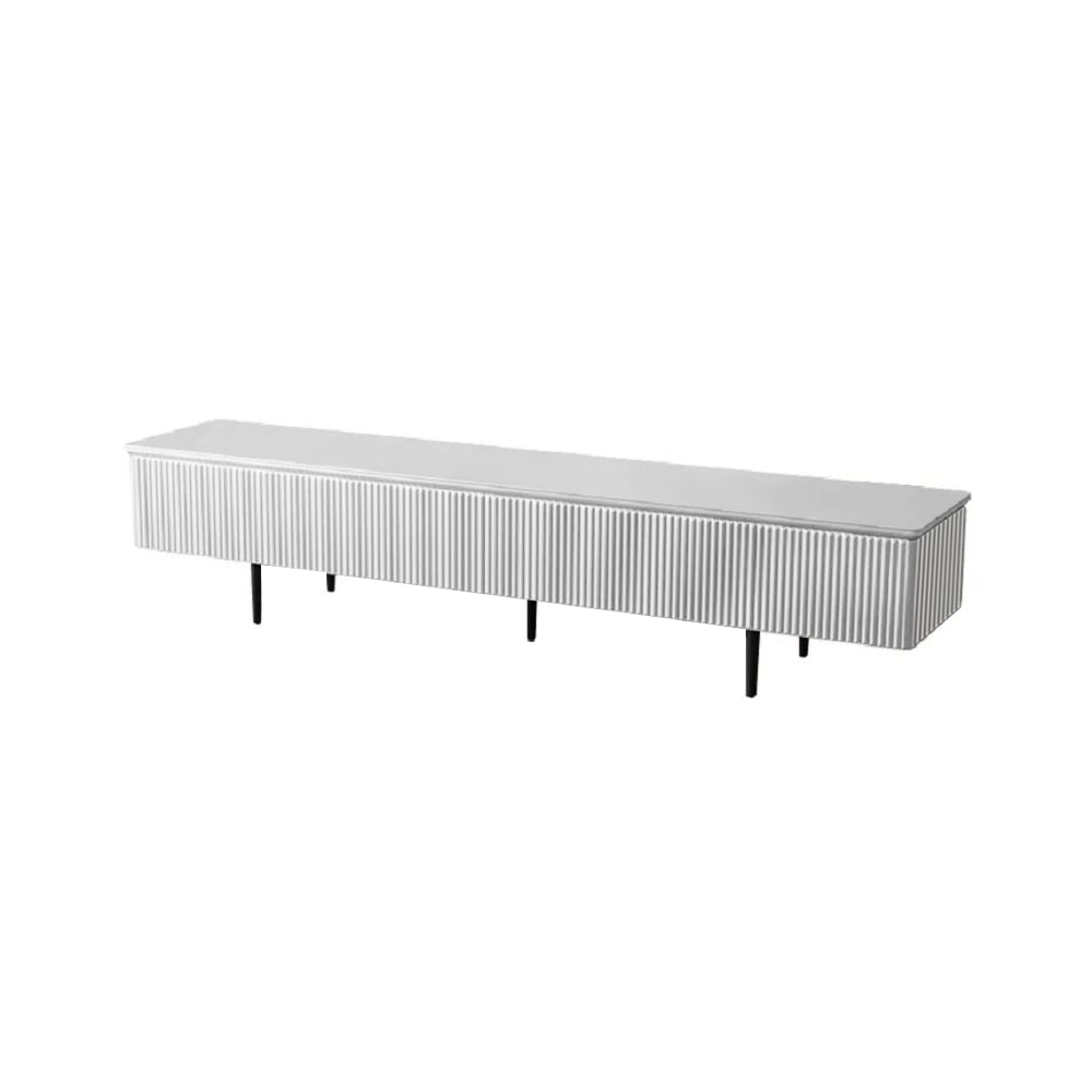Meuble TV Blanc 175 Cm - Design Minimaliste Avec Effet Bois, 4 Portes Coulissantes, Rangement Caché