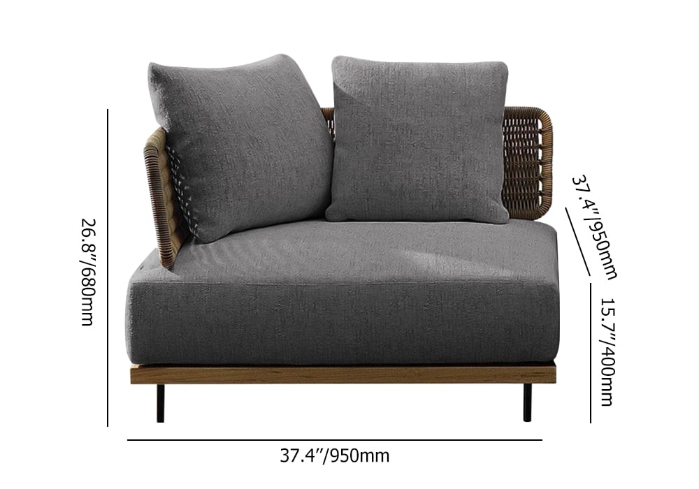 Modern Aluminium & Rattan 950mm Wide Outdoor Sofa with Cushion in Grey & Brown weights dimensions image
