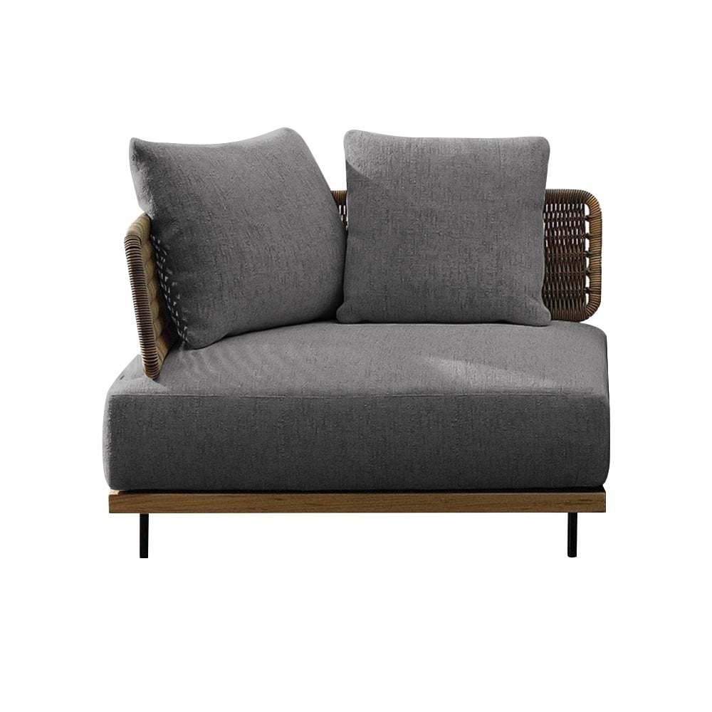 Modern Aluminium & Rattan 950mm Wide Outdoor Sofa with Cushion in Grey & Brown window image