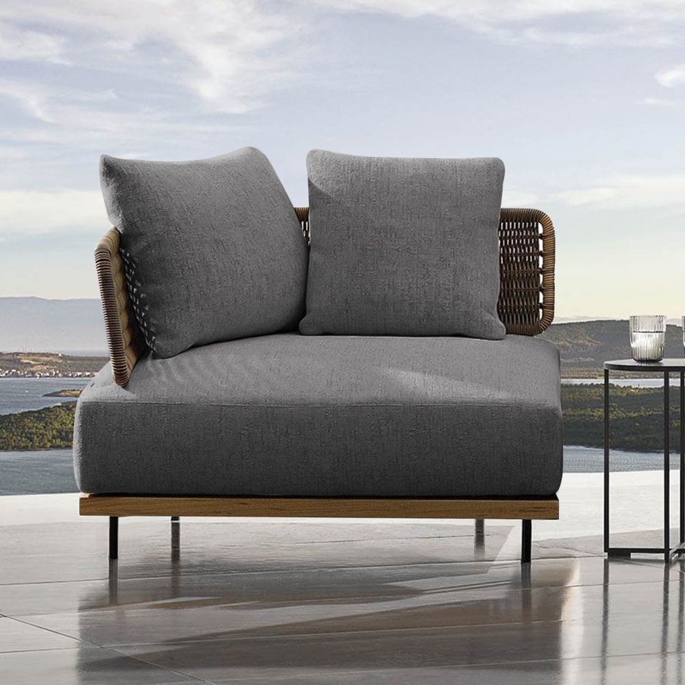 Modern Aluminium & Rattan 950mm Wide Outdoor Sofa with Cushion in Grey & Brown window image