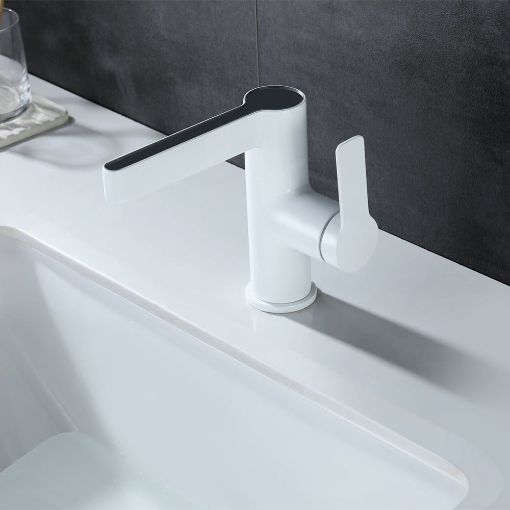 Modern White Single Hole Bathroom Basin Tap Intelligence Temperature Digital Display window image