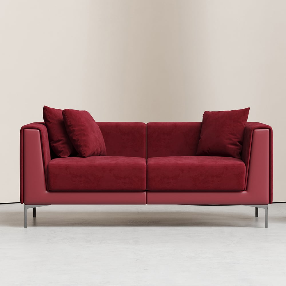 65" Wine Red Modern Modular Velvet Living Room Deep Sofa for 2 Seaters window image