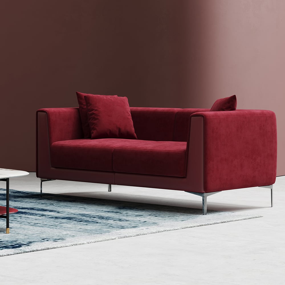 65" Wine Red Modern Modular Velvet Living Room Deep Sofa for 2 Seaters window image