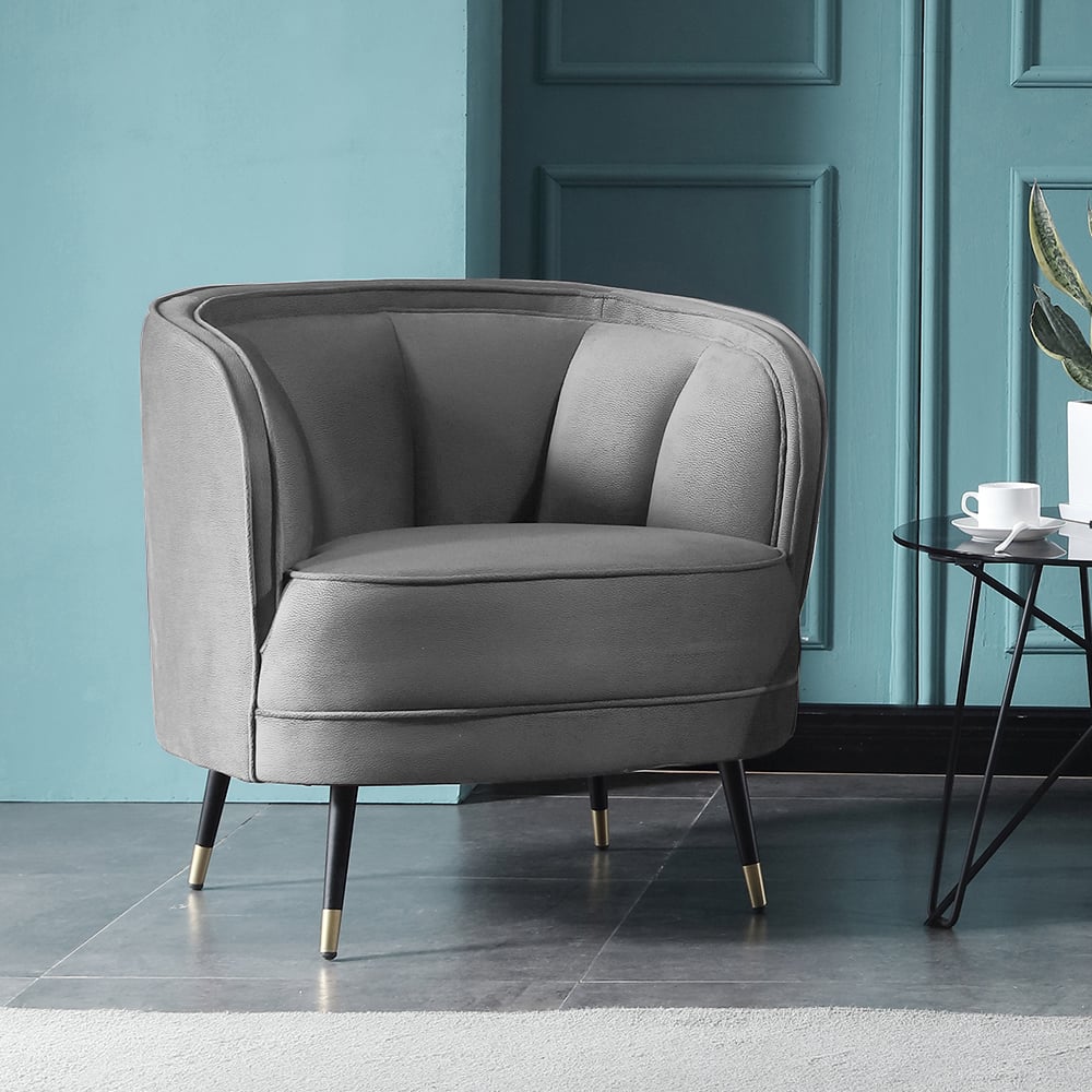 790ｍｍ Round Grey Velvet Accent Chair with Tufted Back & Metal Legs window image