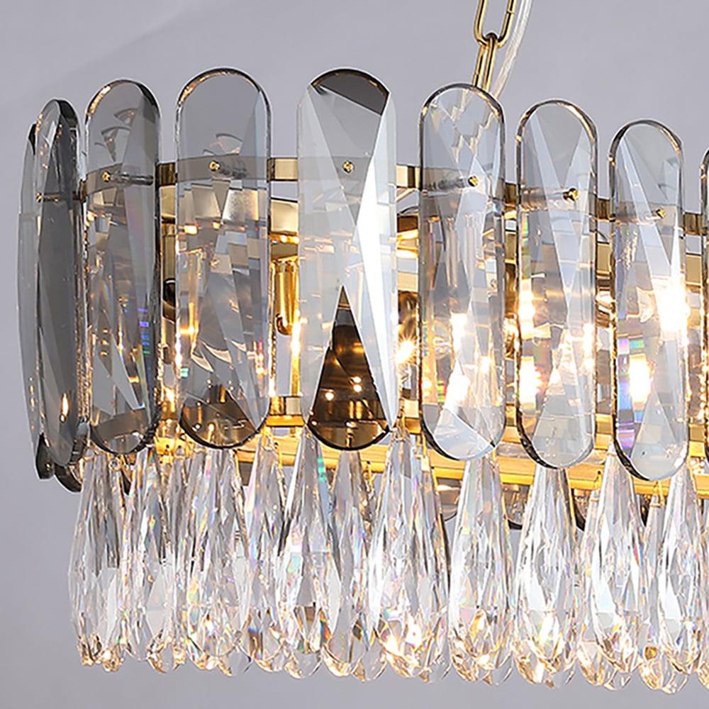 Modern Raindrop 8-Light Kitchen Island Light with Crystal in Clear & Gray window image