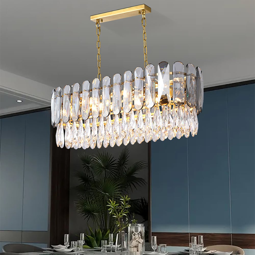 Modern Raindrop 8-Light Kitchen Island Light with Crystal in Clear & Gray window image