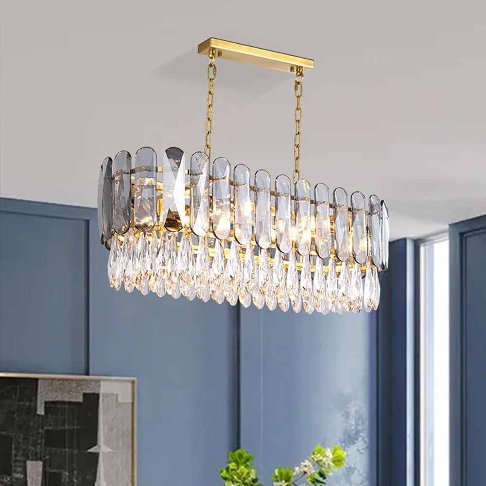 Modern Raindrop 8-Light Kitchen Island Light with Crystal in Clear & Gray window image