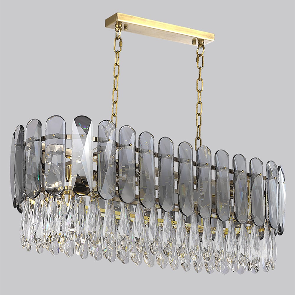 Modern Raindrop 8-Light Kitchen Island Light with Crystal in Clear & Gray window image