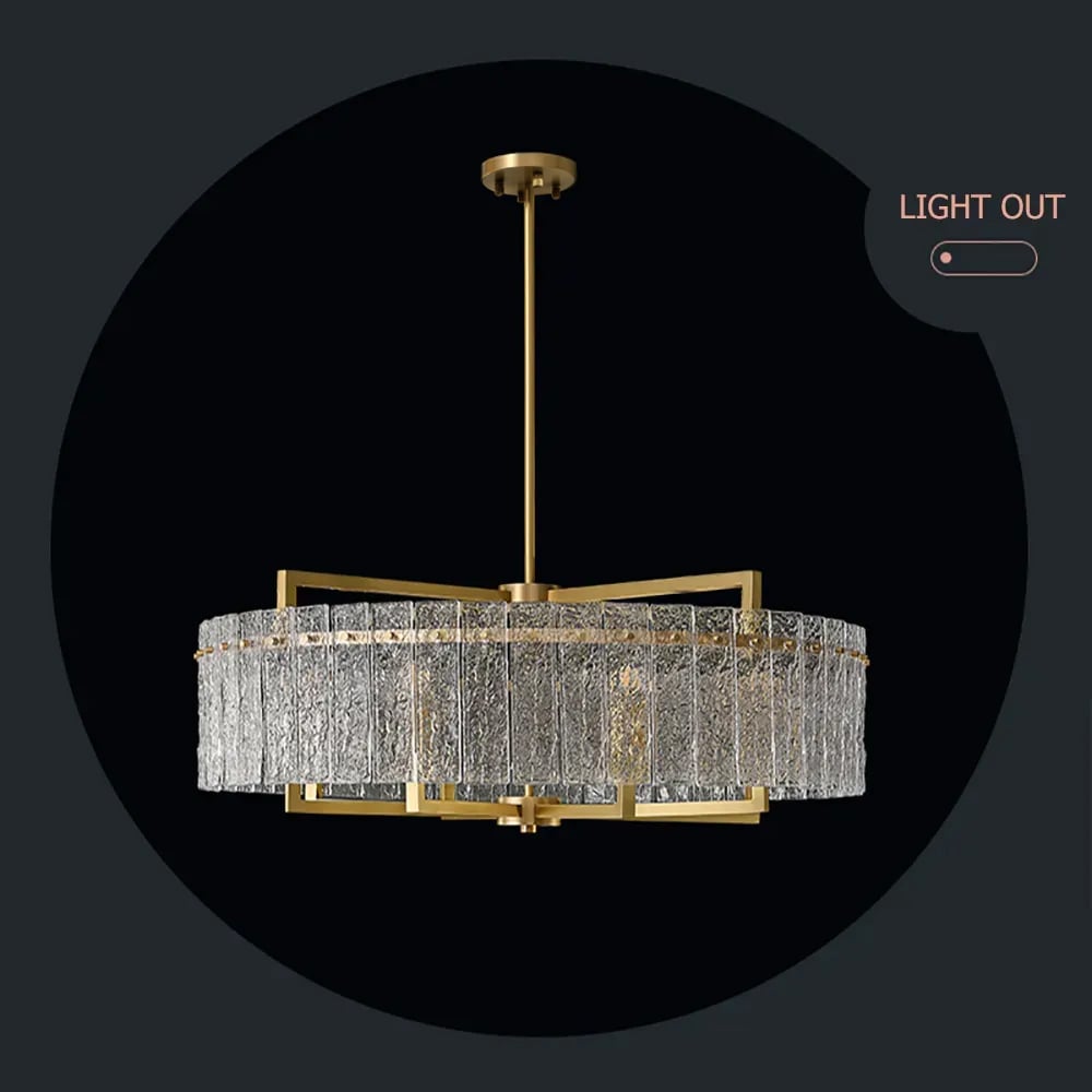 Lustre à tambour moderne en laiton 10 lumières avec tige de suspension réglable image de fenêtre