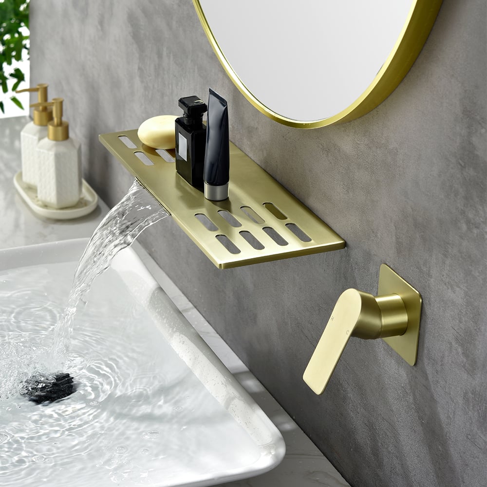 Modern Waterfall Wall Mounted Bathroom Sink Faucet Single Handle ...