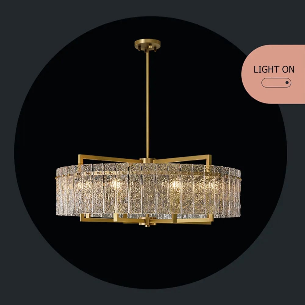 Lustre à tambour moderne en laiton 10 lumières avec tige de suspension réglable image de fenêtre