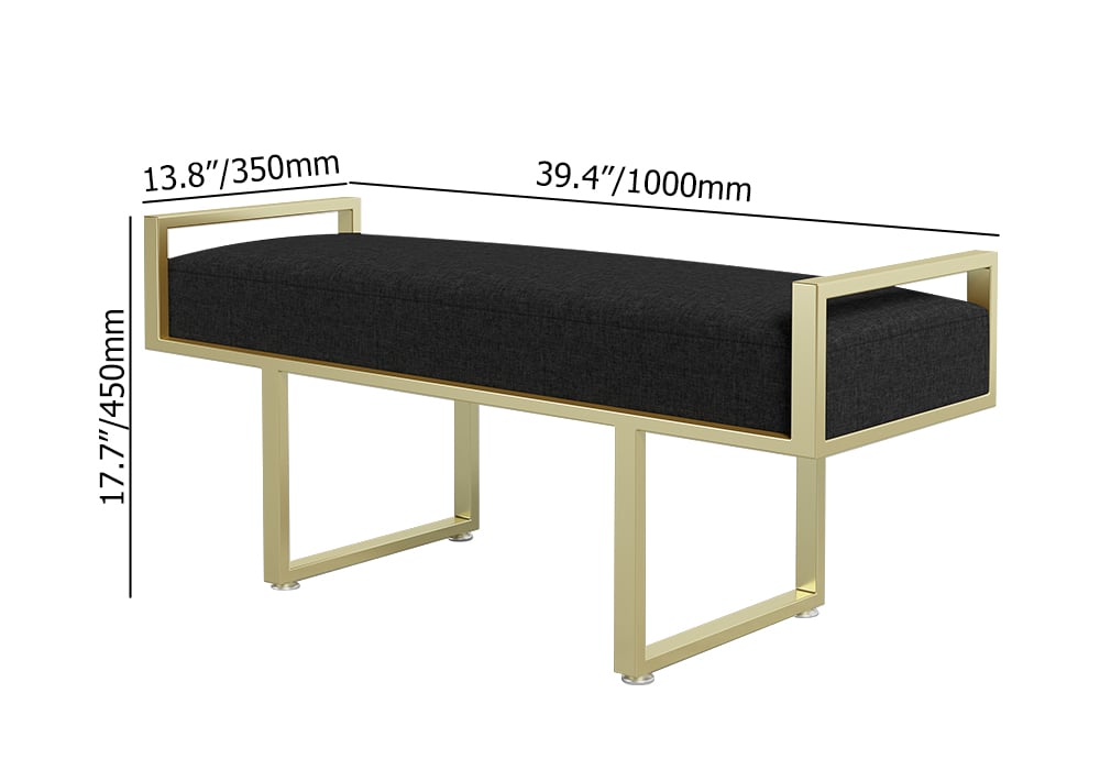 Black Bedroom Bench with Gold Base Linen Upholstered Ottoman Entryway Bench weights dimensions image