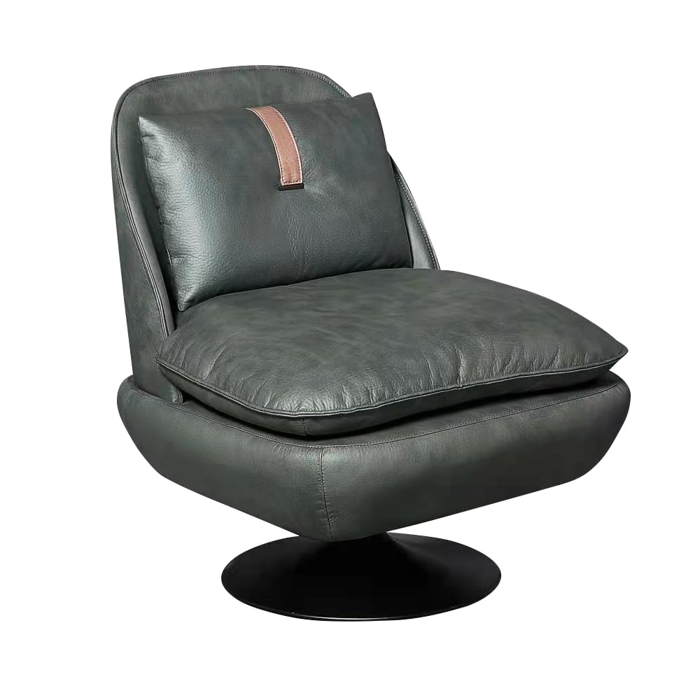 Modern Green Swivel Accent Lounge Chair Leath-Aire Upholstery Black Base window image