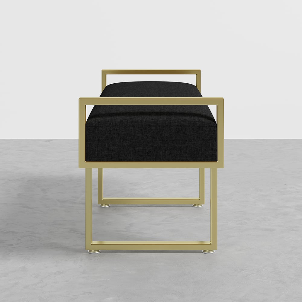 Black Bedroom Bench with Gold Base Linen Upholstered Ottoman Entryway Bench window image