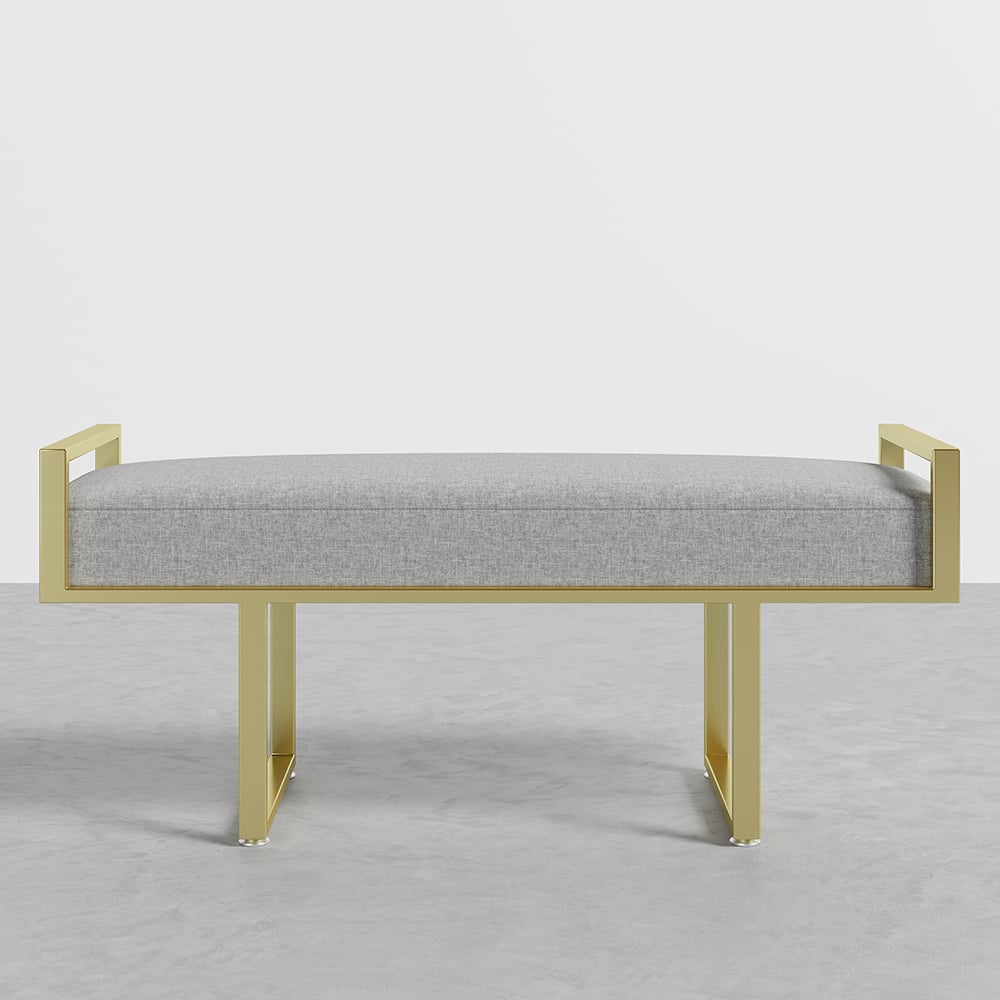 Modern Bedroom Bench Gray Linen Upholstered Ottoman Bench with Gold Legs Entryway window image