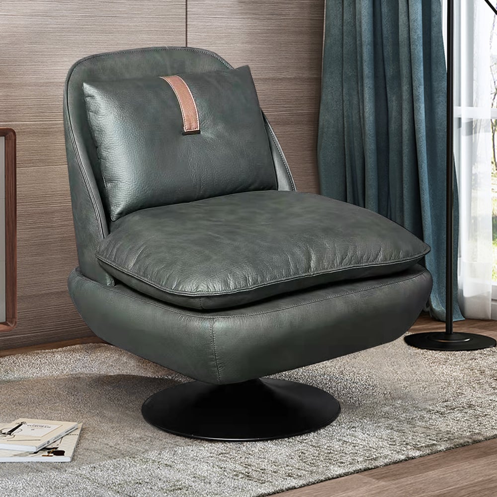 Modern Green Swivel Accent Lounge Chair Leath-Aire Upholstery Black Base window image