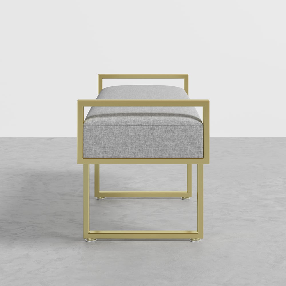 Modern Bedroom Bench Gray Linen Upholstered Ottoman Bench with Gold Legs Entryway window image