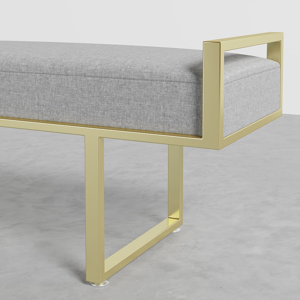 Modern Bedroom Bench Gray Linen Upholstered Ottoman Bench with Gold Legs Entryway window image
