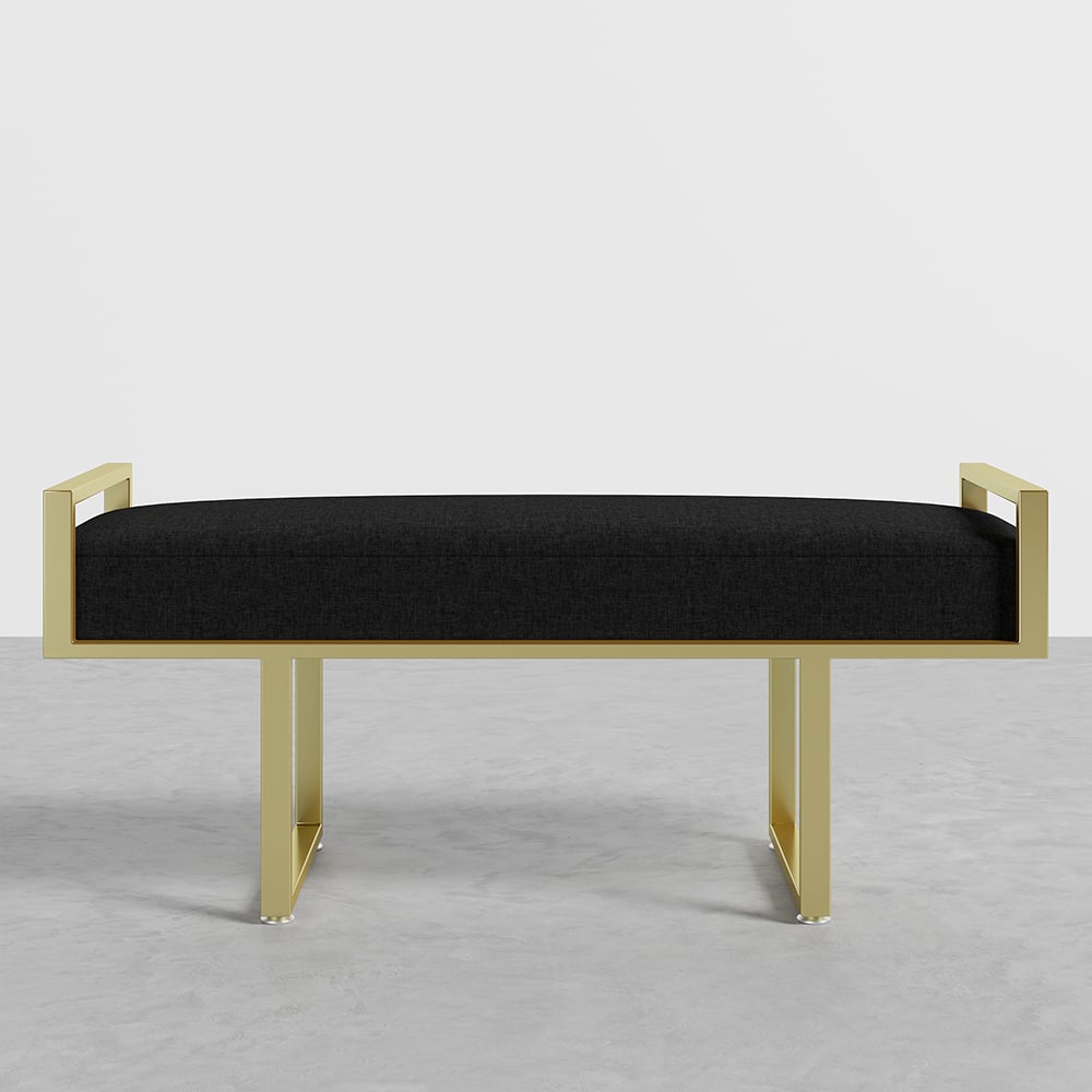 Black Bedroom Bench with Gold Base Linen Upholstered Ottoman Entryway Bench window image