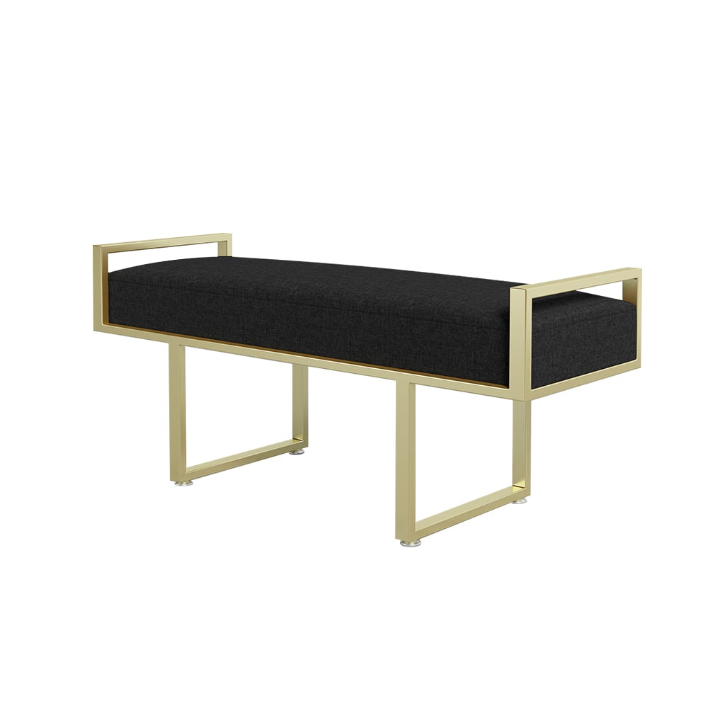 Black Bedroom Bench with Gold Base Linen Upholstered Ottoman Entryway Bench window image