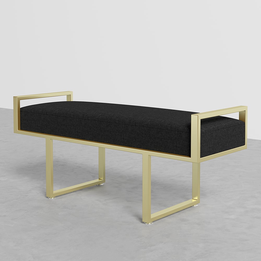 Black Bedroom Bench with Gold Base Linen Upholstered Ottoman Entryway Bench window image