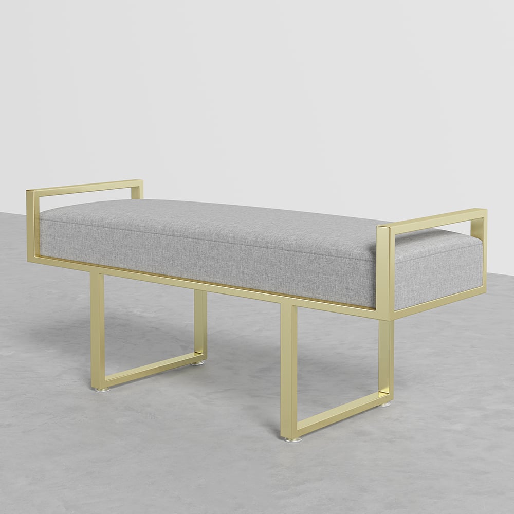 Modern Bedroom Bench Gray Linen Upholstered Ottoman Bench with Gold Legs Entryway window image