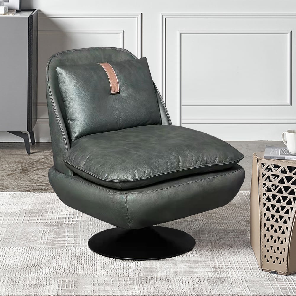 Modern Green Swivel Accent Lounge Chair Leath-Aire Upholstery Black Base window image