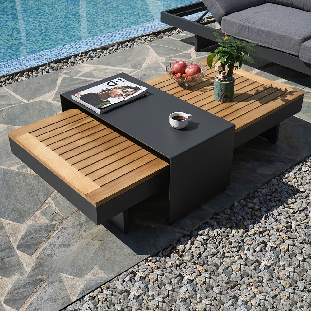 Tevara 47" 5-Piece Modular Teak Outdoor Sofa Set with Smokeless Fire Pit for 6 Person window image