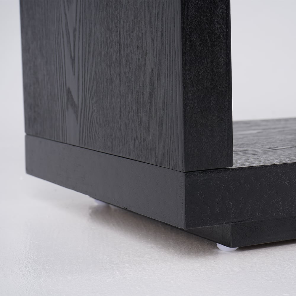 Armário de TV extensível Quoint com 3 gavetas de 179 cm a 255 cm em preto e branco Imagem da janela