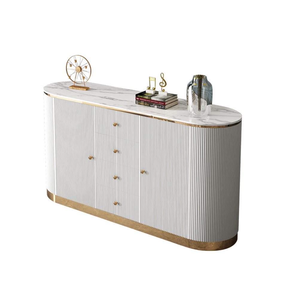 White Sideboard Buffet Marble Top Modern Sideboard with Drawers & Doors in Gold window image