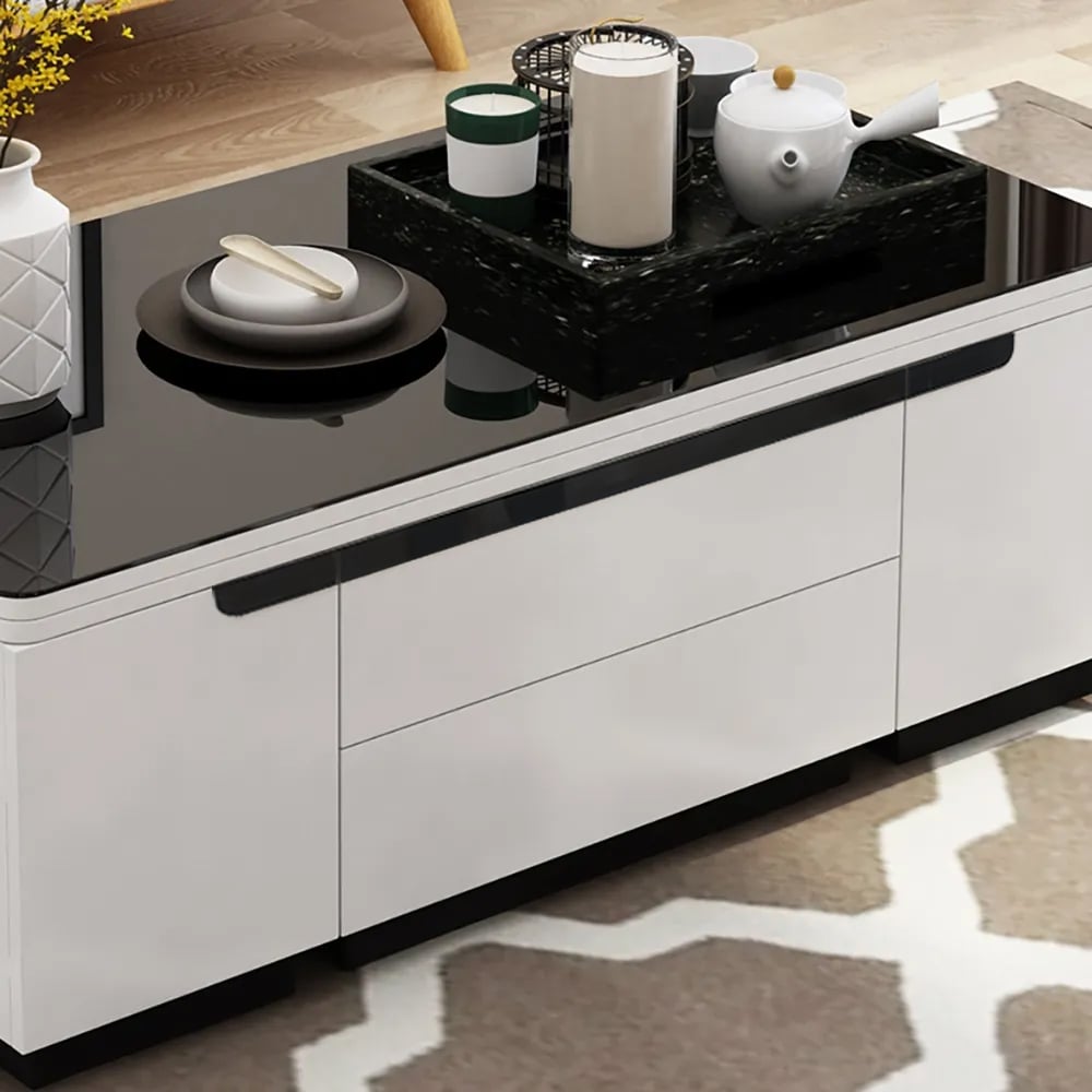 Modern white coffee table with drawers and multifunctional storage window image