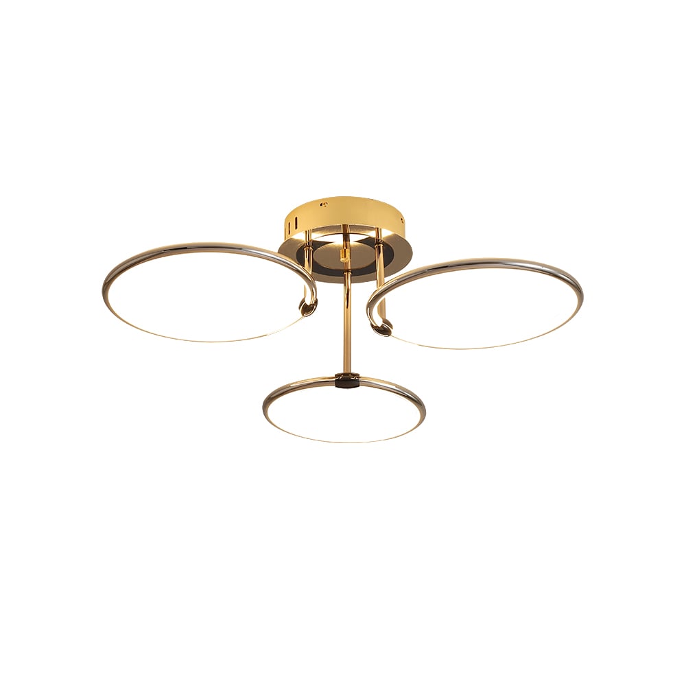 Lustre en métal moderne à 3 lumières semi-encastré à LED Gold Circle image de fenêtre