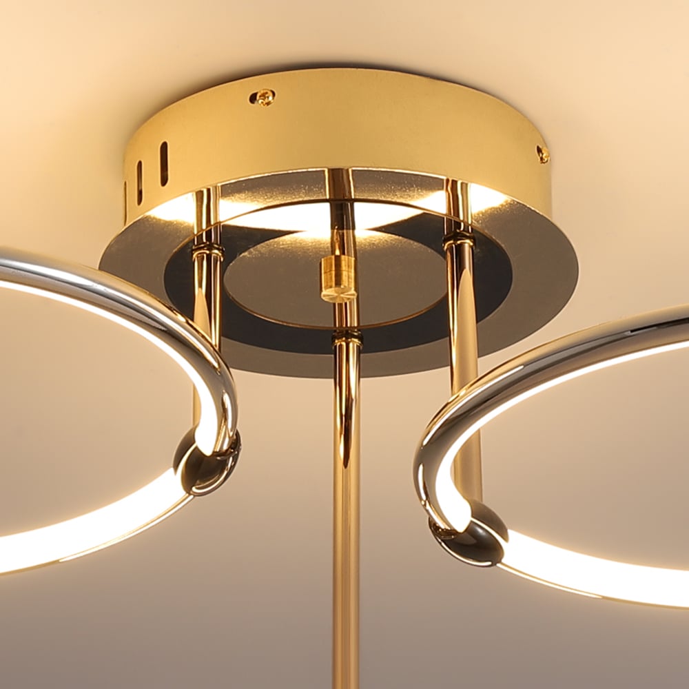 Lustre en métal moderne à 3 lumières semi-encastré à LED Gold Circle image de fenêtre