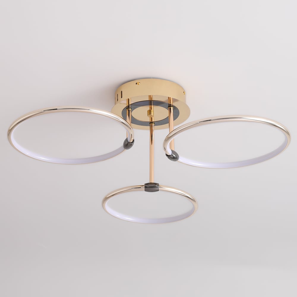 Lustre en métal moderne à 3 lumières semi-encastré à LED Gold Circle image de fenêtre