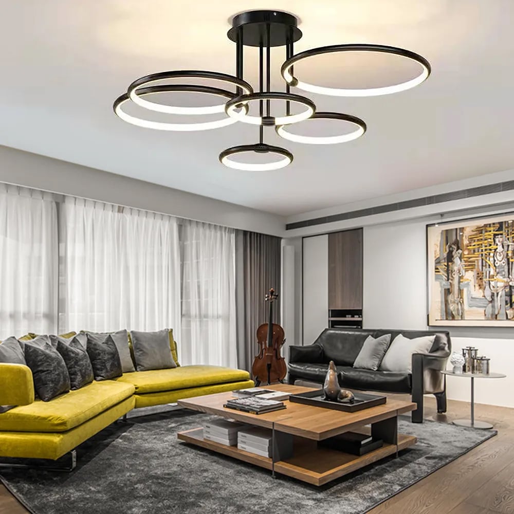 Lustre à LED en métal semi-encastré noir à 6 lumières image de fenêtre