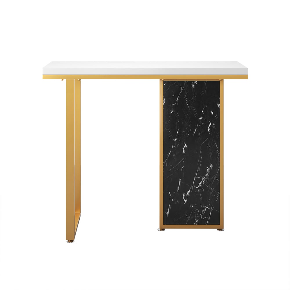 1000mm White and Black Narrow Console Table Modern with Wooden Top Hallway Table window image