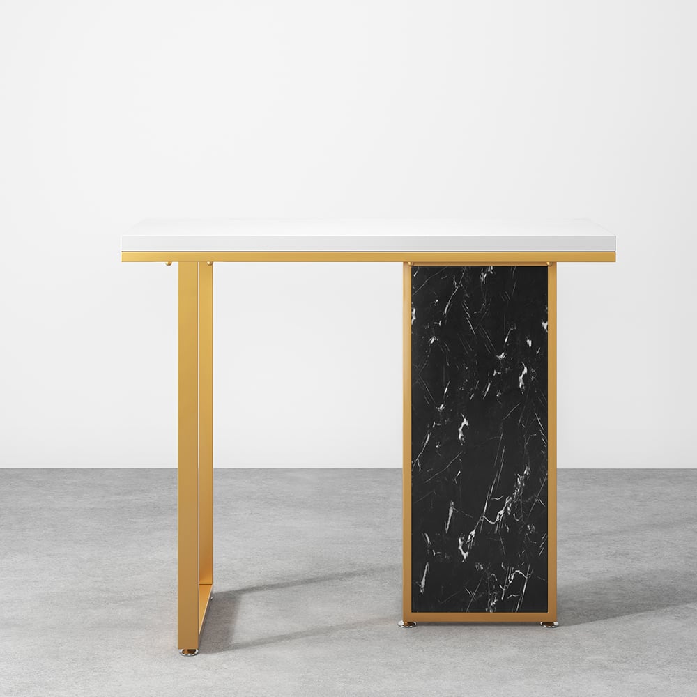 1000mm White and Black Narrow Console Table Modern with Wooden Top Hallway Table window image